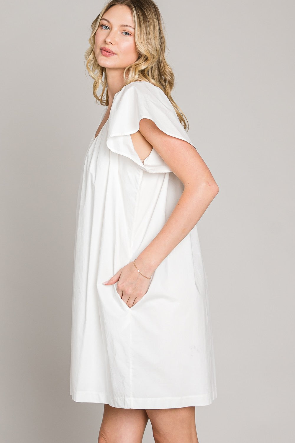 v-neck flutter sleeve dress