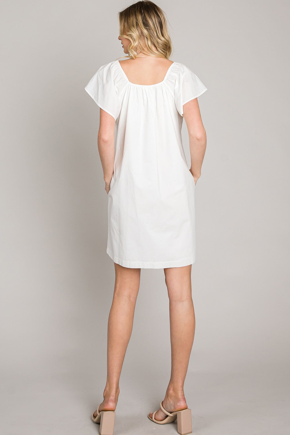v-neck flutter sleeve dress