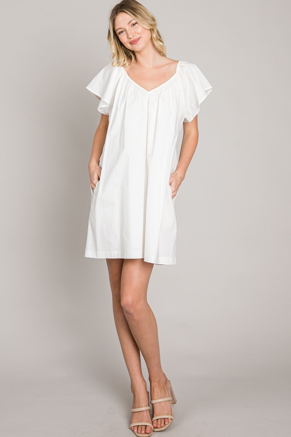 v-neck flutter sleeve dress