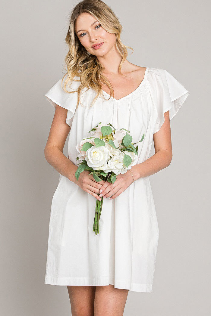 v-neck flutter sleeve dress