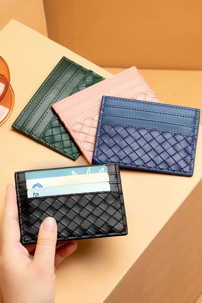 woven vegan leather card holder