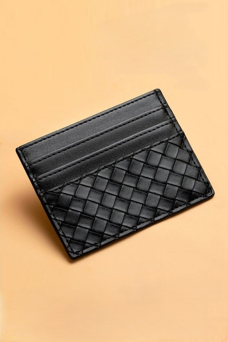 woven vegan leather card holder