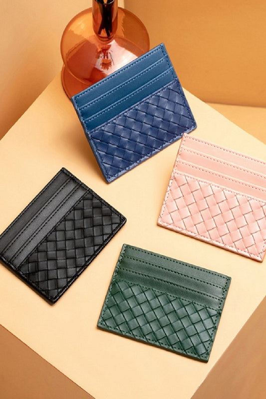 woven vegan leather card holder