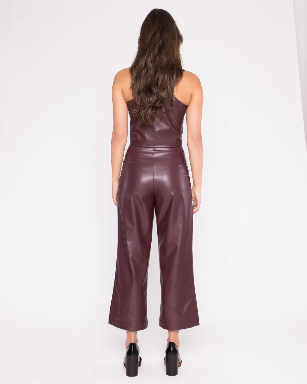 vegan leather straight leg pant-cropped