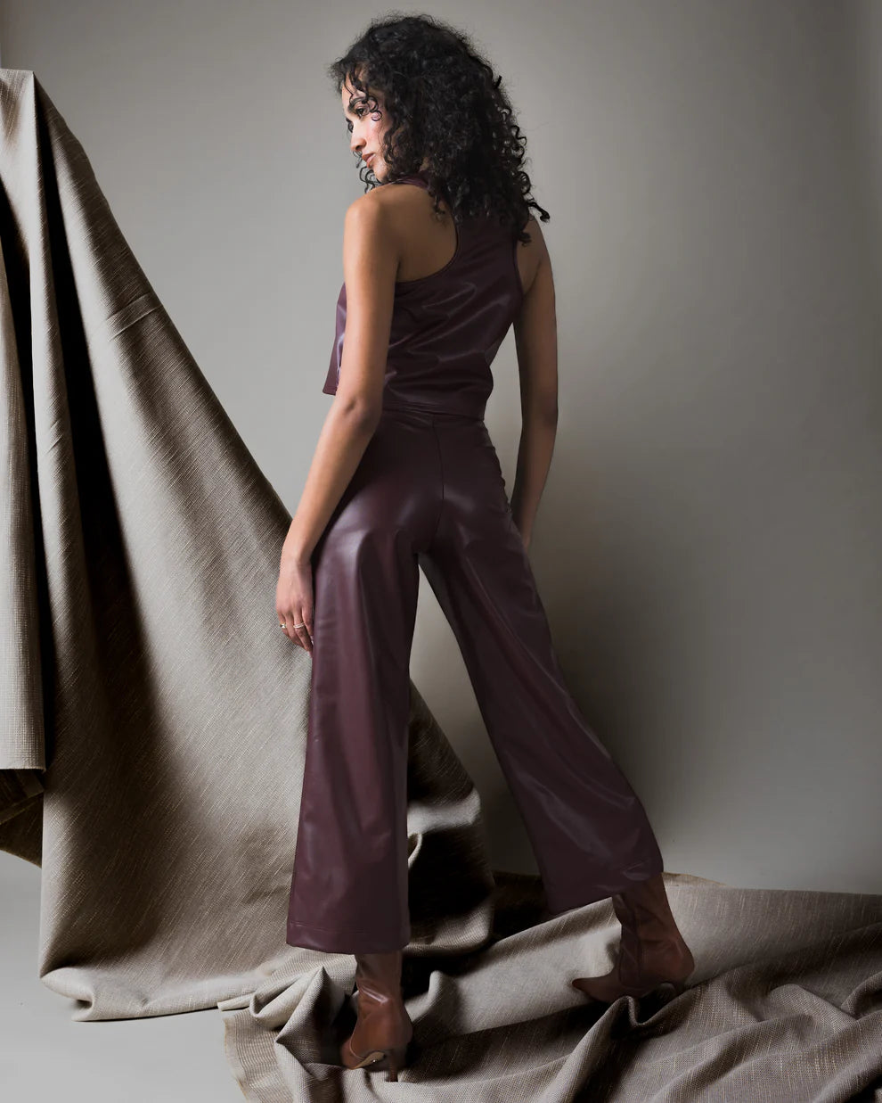 vegan leather straight leg pant-cropped