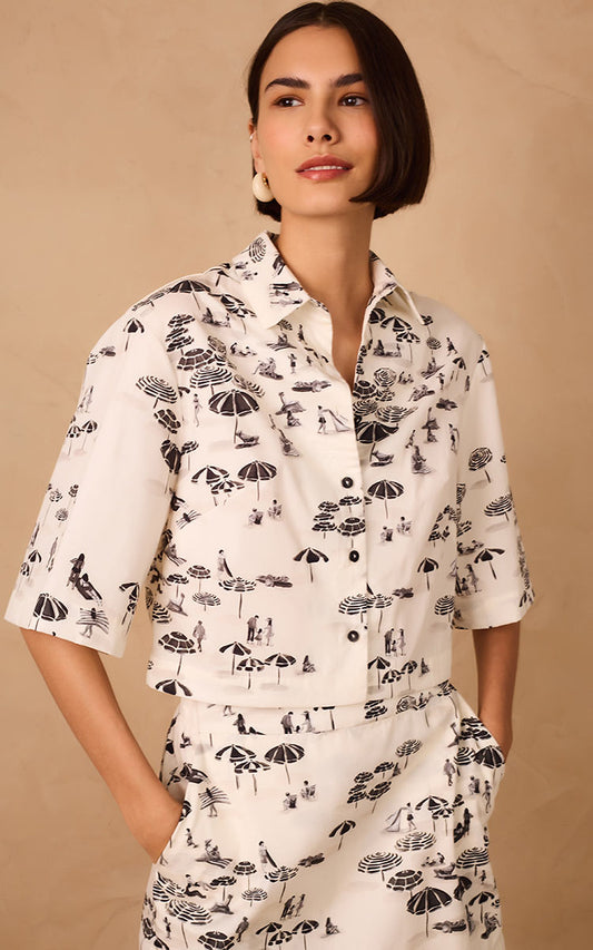 Pé Na Areia Print Cropped Shirt