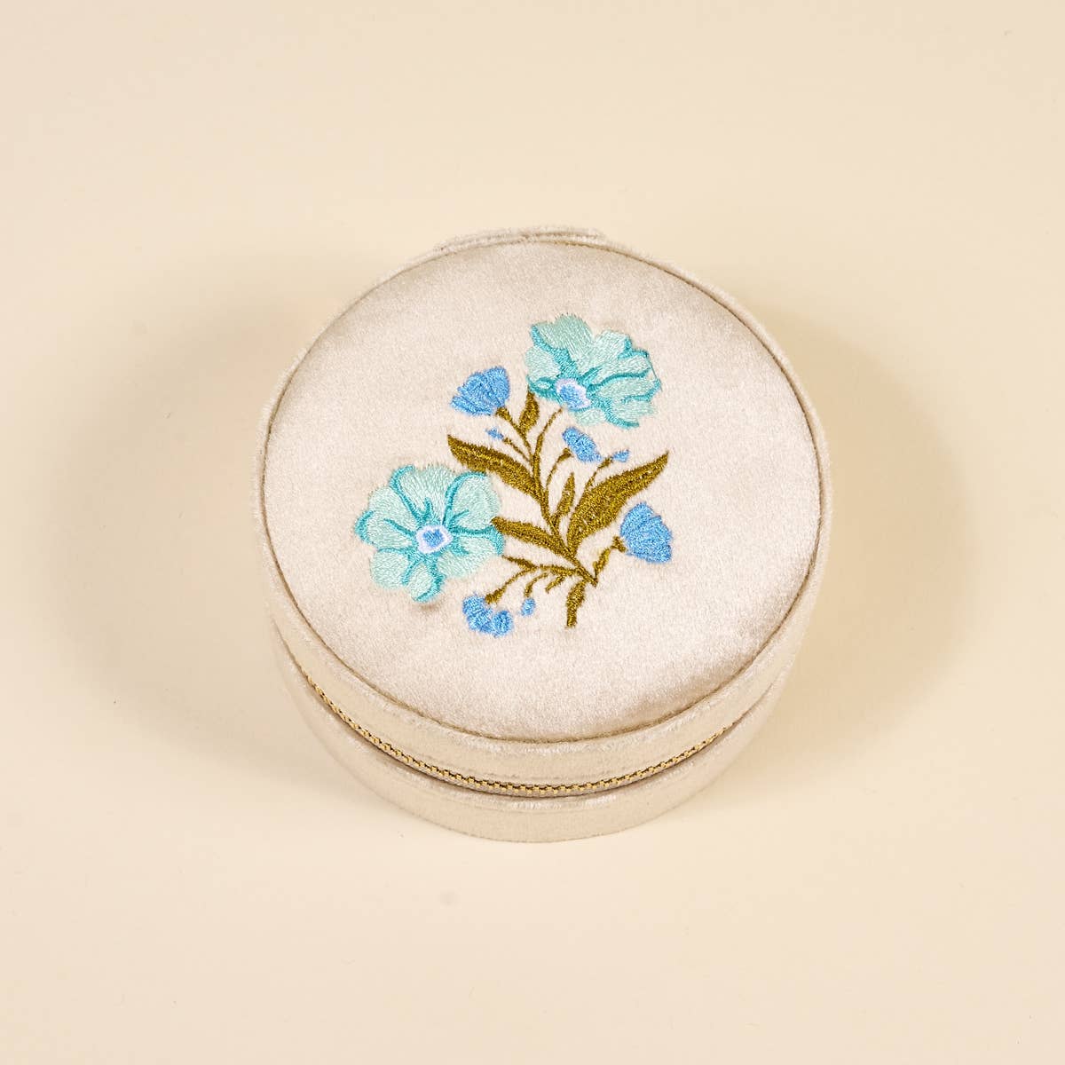 Round Velvet Jewelry Case–Poppin' Petals Aqua