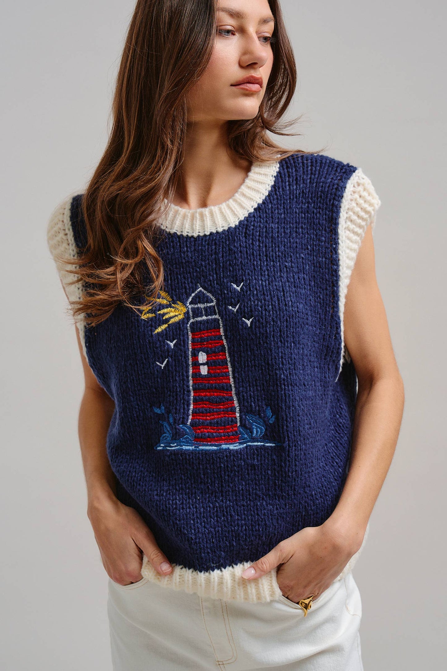 Preppy Lighthouse Graphic Sweater Vest