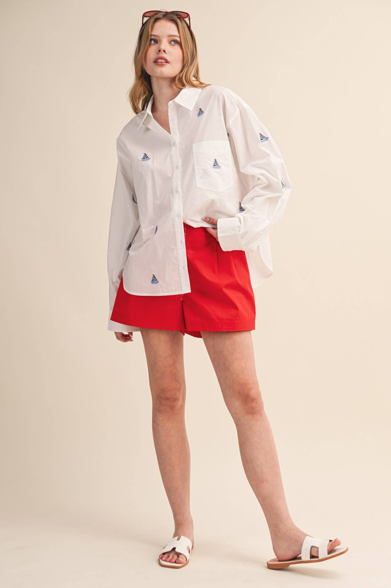 Sailboat Embroidered Button Down Shirt