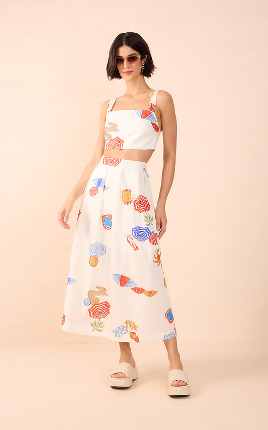 sun print midi skirt