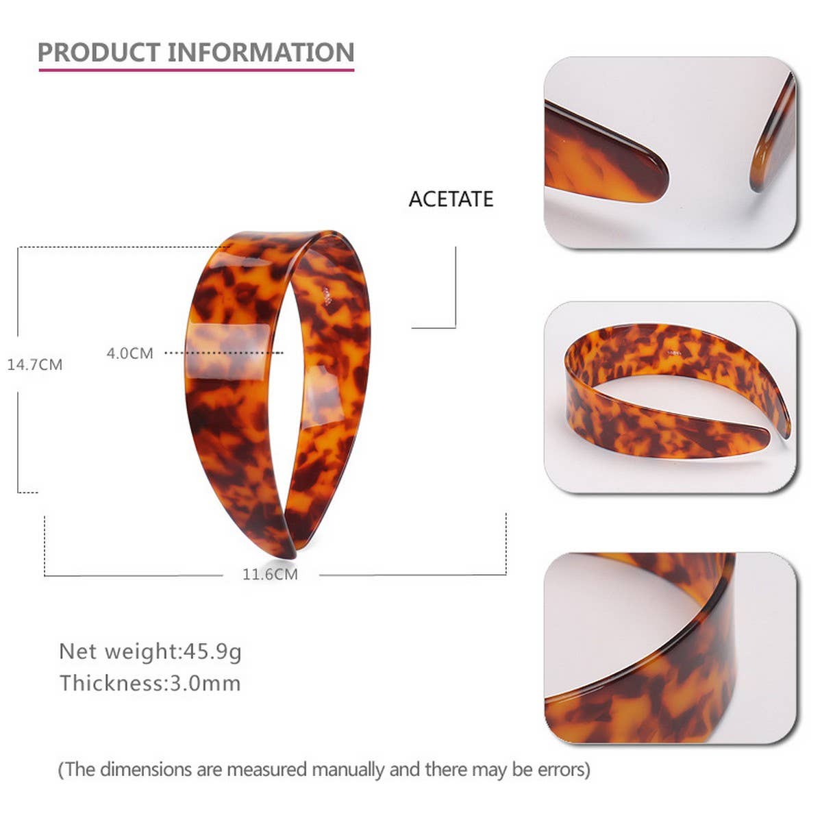 ACETATE 4CM WIDE TOOTH ANTI-SLIP HEADBAND