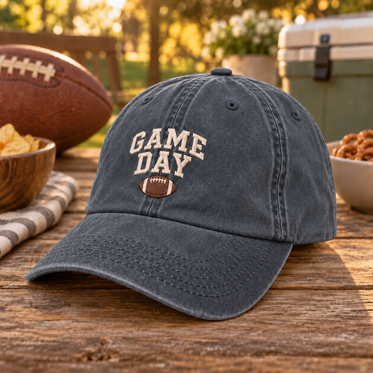 Game Day Football Embroidered Hat – Navy