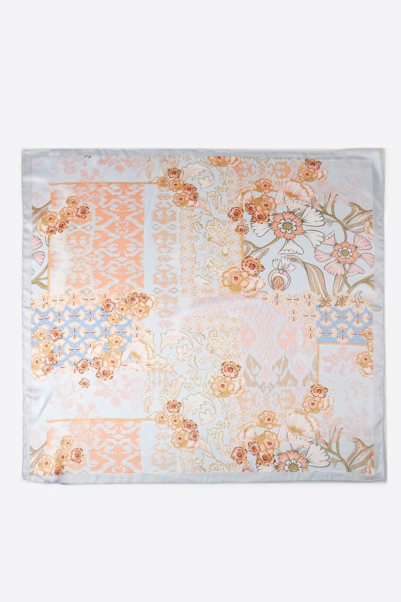 Abstract Floral Print Square Bandana Scarf