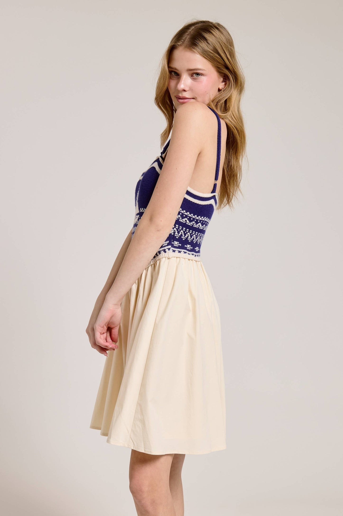 Sailboat Knit Bodice Contrast Midi Dress