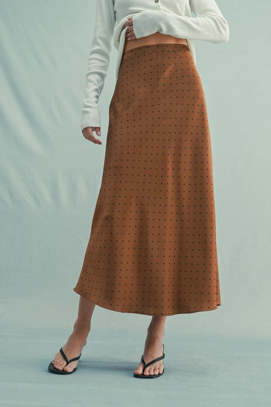 Polka Dot Satin Midi Skirt