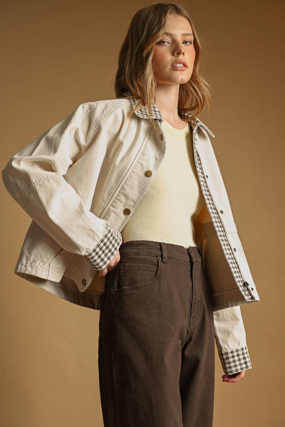 Matilda Gingham Trim Twill Jacket