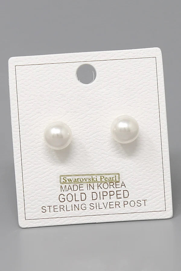 10 MM Swarovski Pearl Gold Dipped Stud Earrings