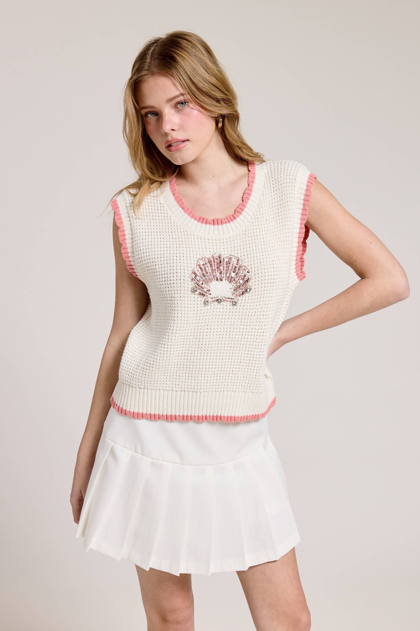 Floral Embroidered + Sequence Sleeveless Knit Vest