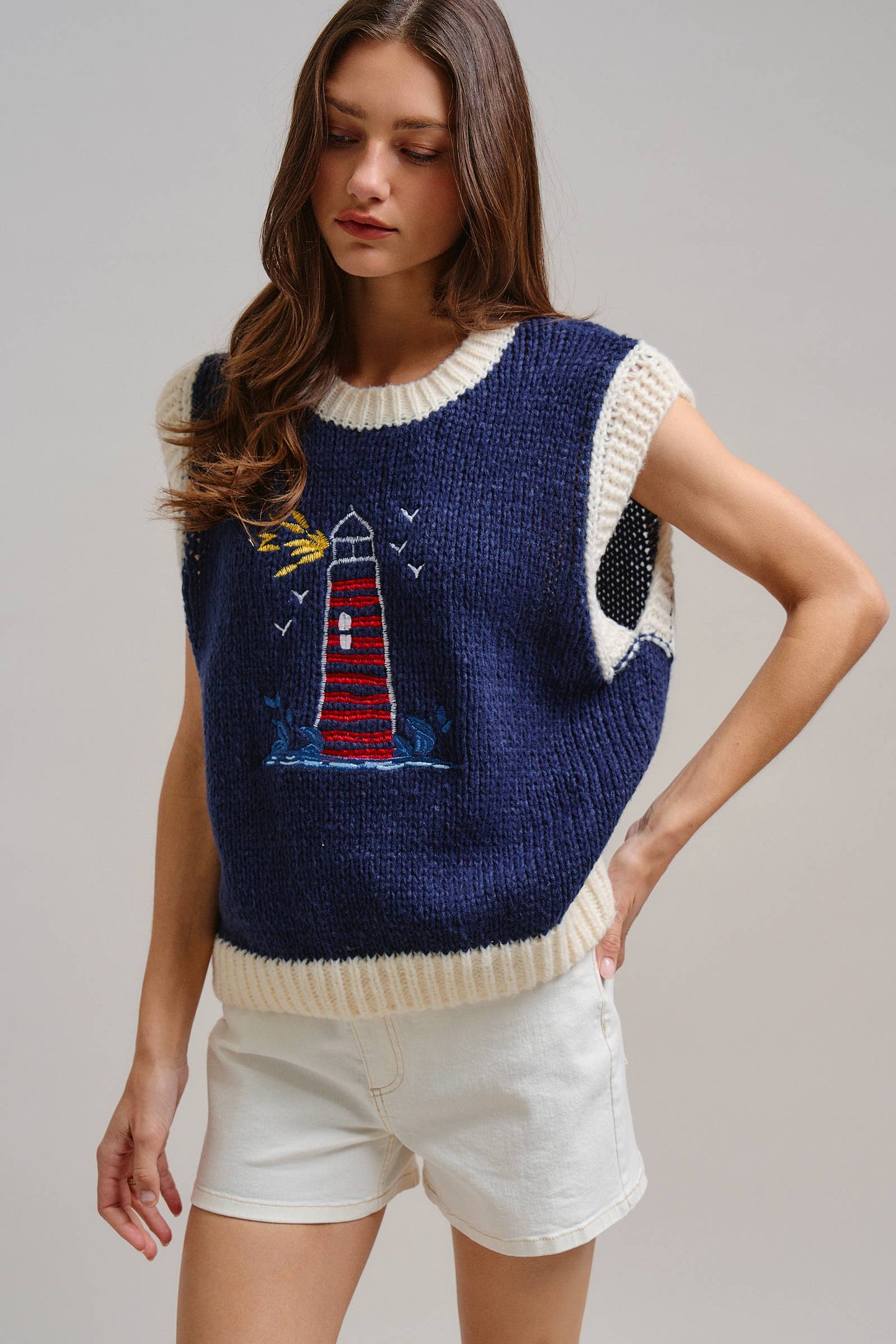 Preppy Lighthouse Graphic Sweater Vest
