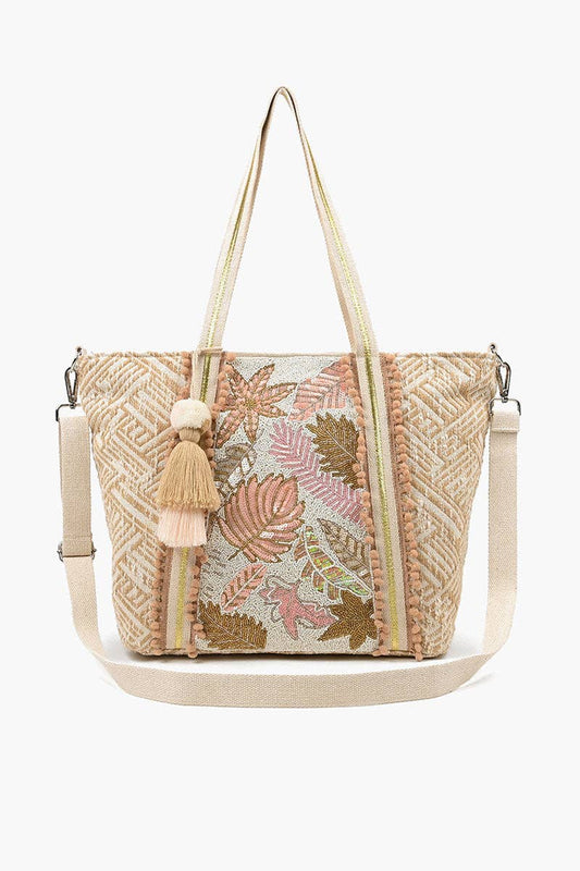 boho beaded medium tote with bag strap