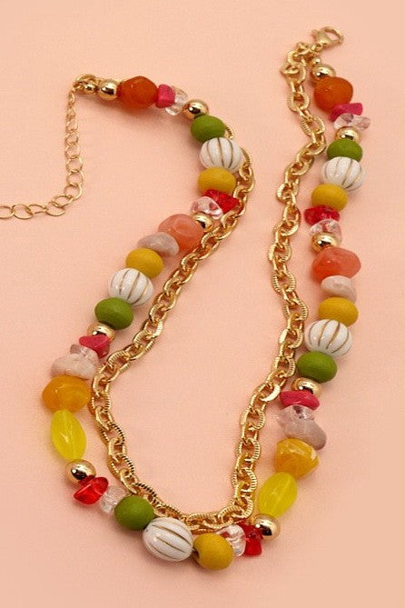 natural multi beaded chain layer necklace