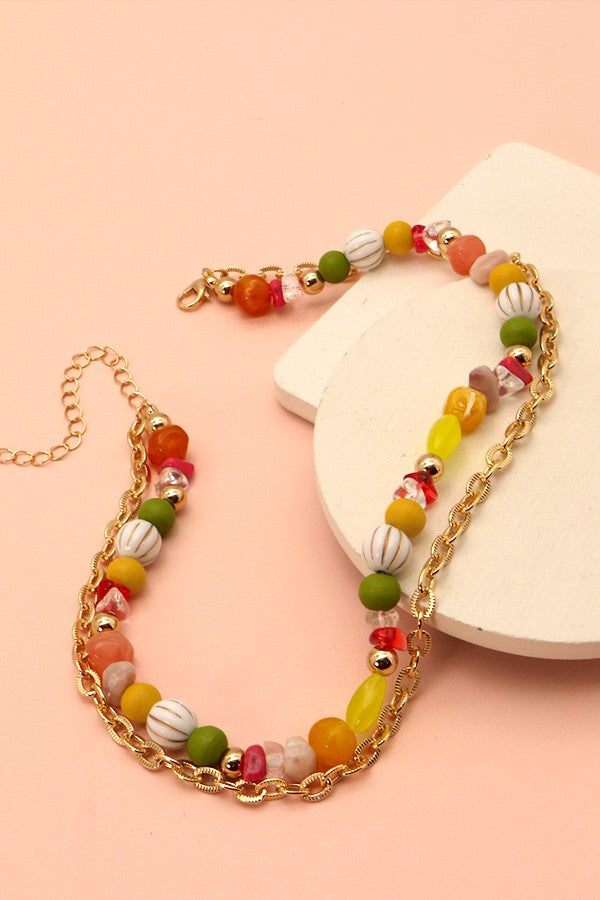 natural multi beaded chain layer necklace