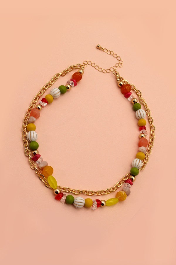 natural multi beaded chain layer necklace