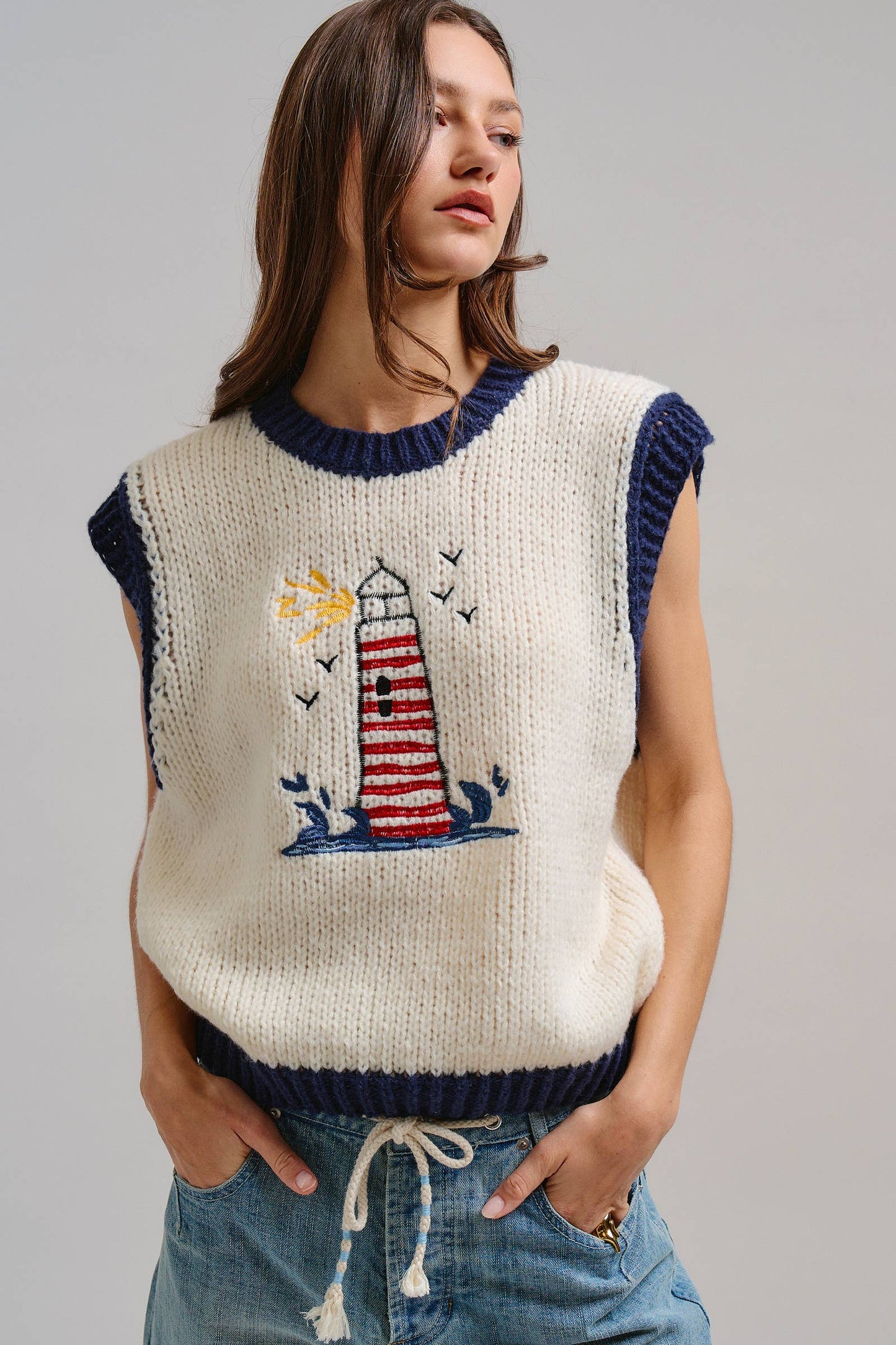 Preppy Lighthouse Graphic Sweater Vest