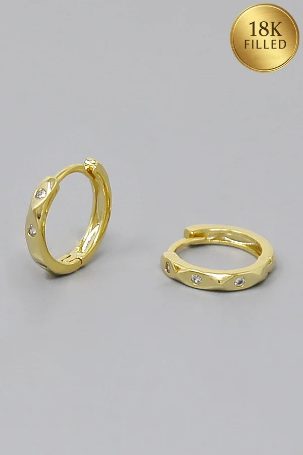 18K Gold Filled CZ Embellished Textured Mini Hoop Earrings