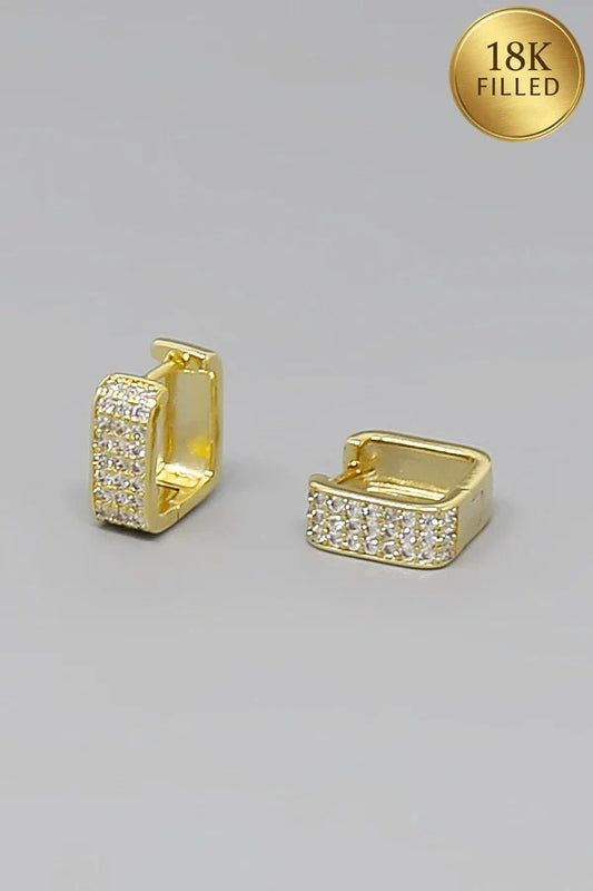 18K Gold Filled CZ Pave Squared Huggie Hoop Earrings
