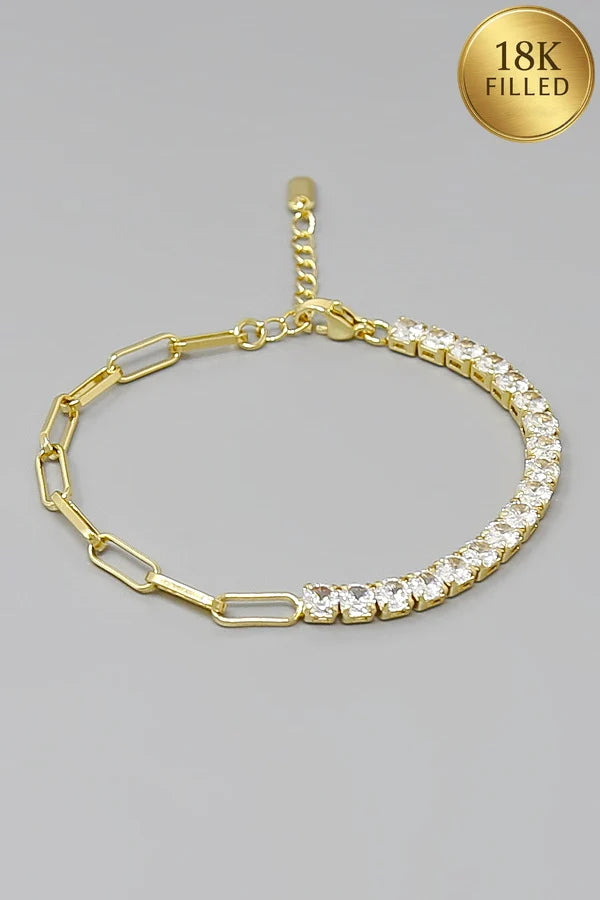 18K Gold Filled Half-Tennis & Half-Paperclip Link Bracelet