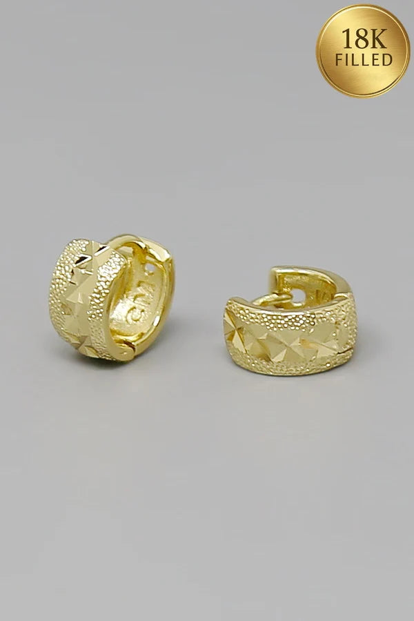 18K Gold Filled Starburst Textured Huggie Hoop Earrings