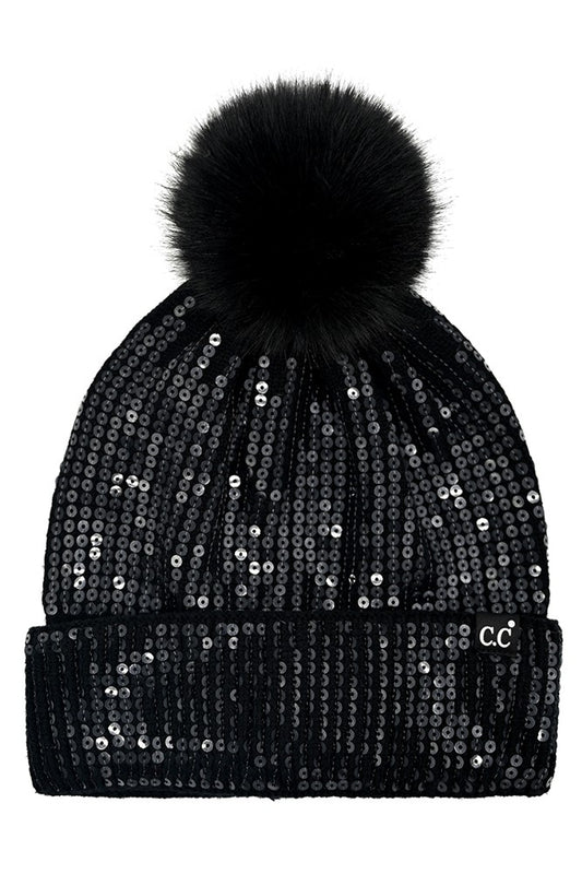 Sequin Pom Beanie