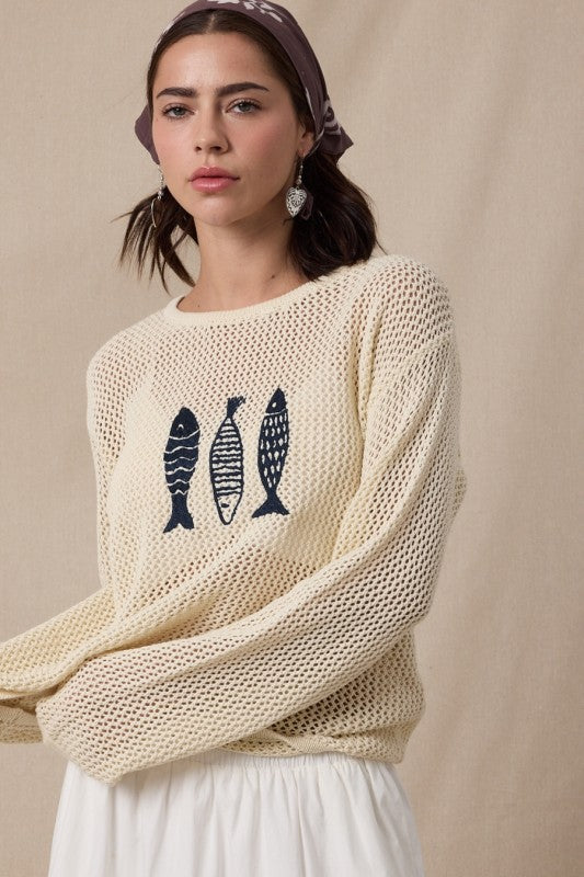Fish Trio Open Knit Sweater