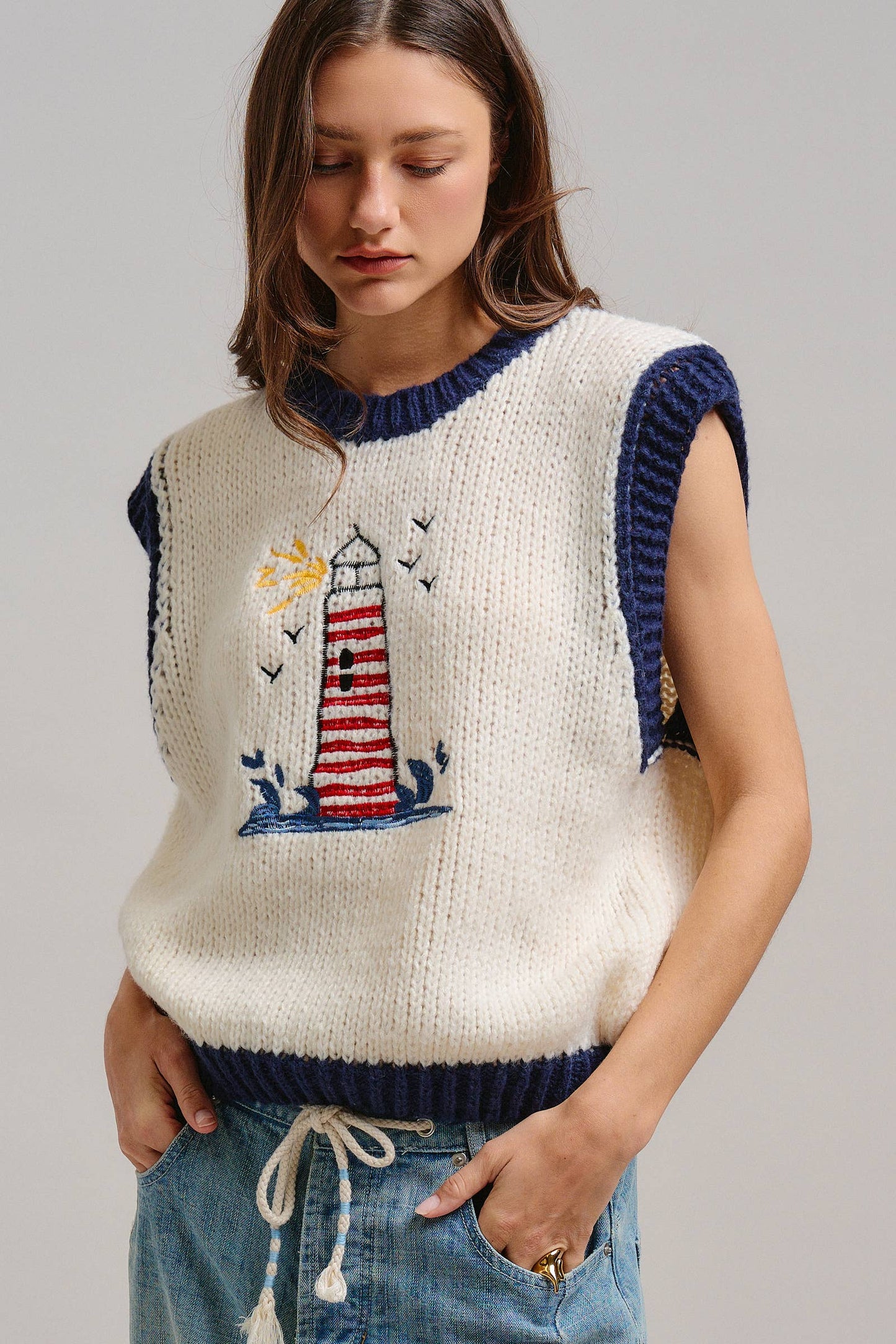 Preppy Lighthouse Graphic Sweater Vest