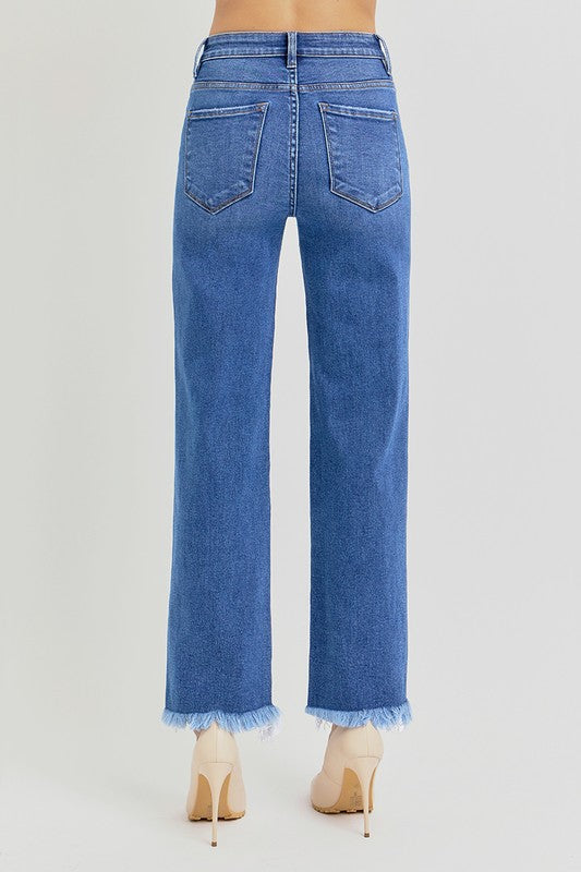 TC HR Ankle Straight Jeans w/ Distressing