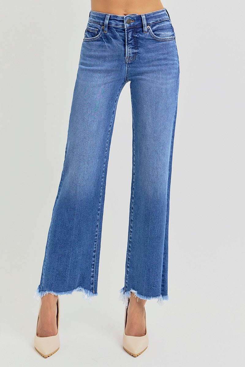 TC HR Ankle Straight Jeans w/ Distressing