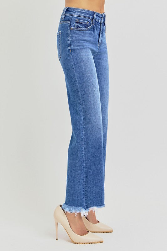 TC HR Ankle Straight Jeans w/ Distressing