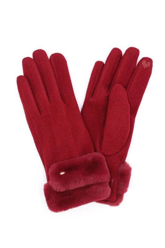 Faux Fur Cuff Smart Touch Winter Gloves