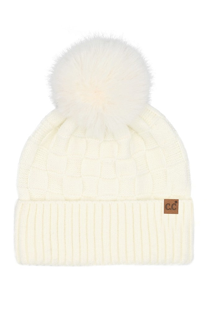 Checkered Texture Pom Beanie