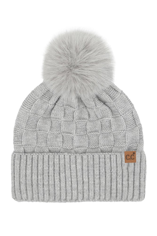 Checkered Texture Pom Beanie