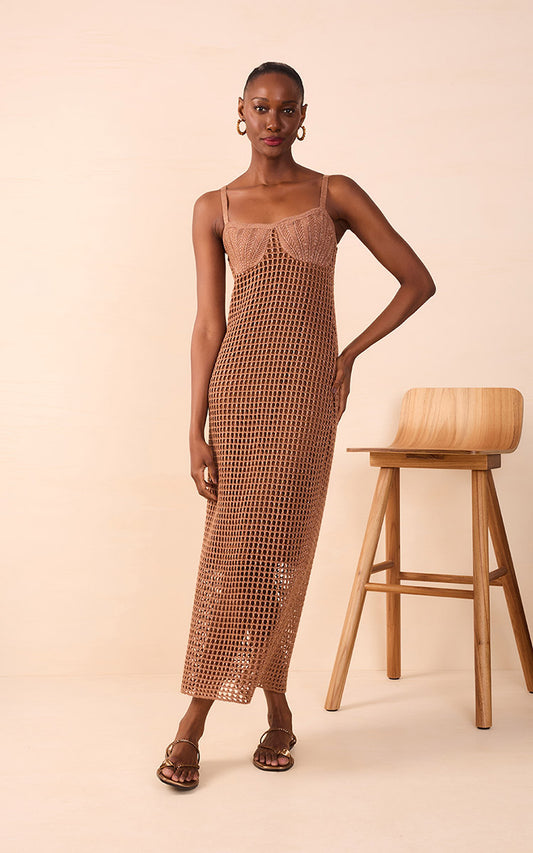 crochet shell midi dress