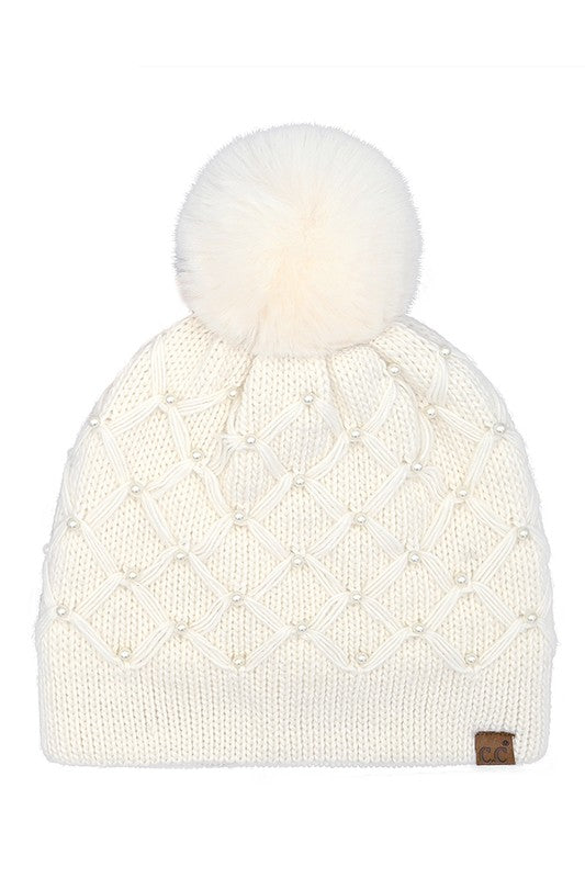 Pearl Crochet Pom Beanie