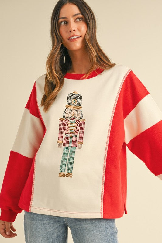 Nutcracker Embellished Color Block Sweatshirt