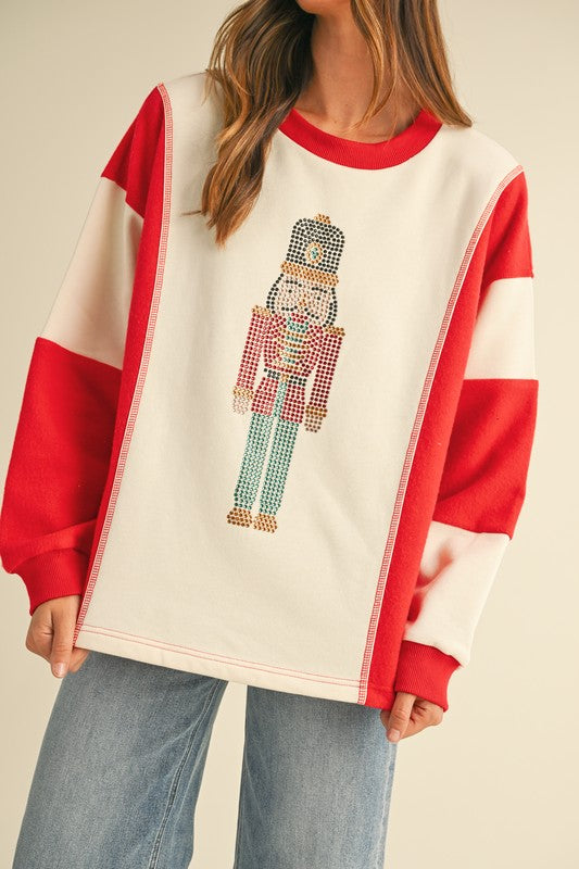 Nutcracker Embellished Color Block Sweatshirt