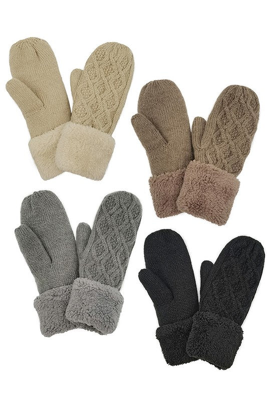 Cable Knit Sherpa Mittens