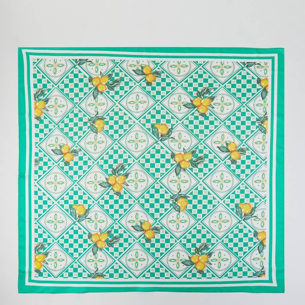 Mosaic Lemon Print Square Bandana Scarf