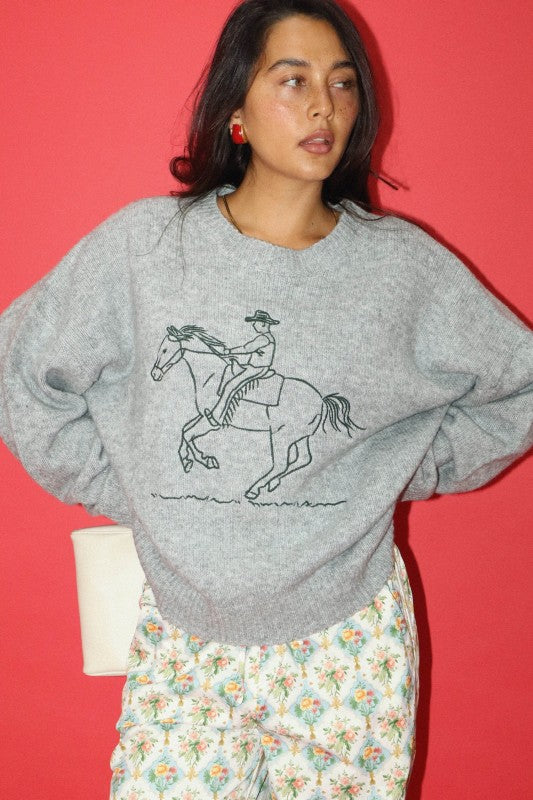 embroidered cowboy knit sweater