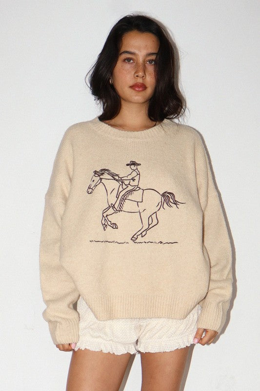 embroidered cowboy knit sweater