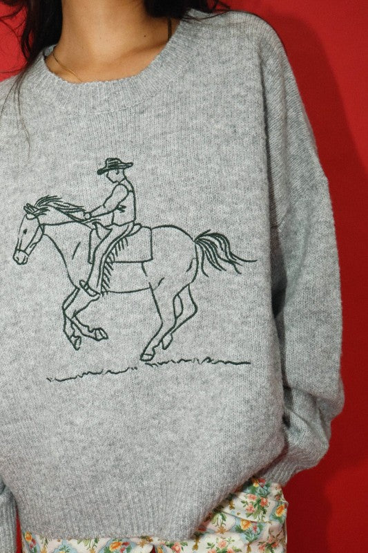 embroidered cowboy knit sweater
